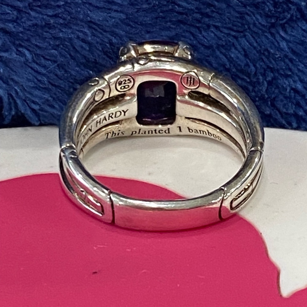 John Hardy Batu Bamboo Sterling Silver Amethyst Ring Size 7 - Picture 4 of 7